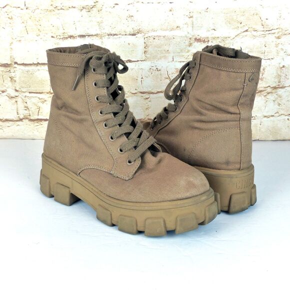 Circus Sam Edelman Boots Womens 8 Brown Dane Canvas Chunky Lug-Sole Combat - Picture 2 of 15